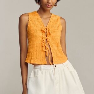 New! By Anthropologie Front-Tie Puckered Tank Top, Orange, small